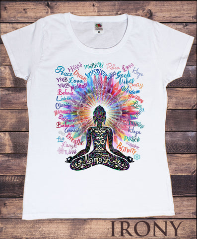 Women's T-Shirt Namaste Buddha flowers-Positive Quotes colour explosion TS1318