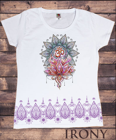 Womens Tee Aztec Flower Lotus Om Meditation Sketch effect Print TS1385