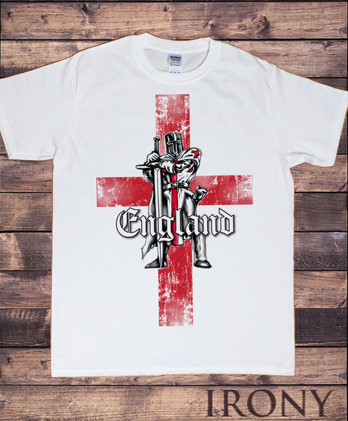 Mens White T-shirt- England Proud Knight St George's Flag Football Print  TS101
