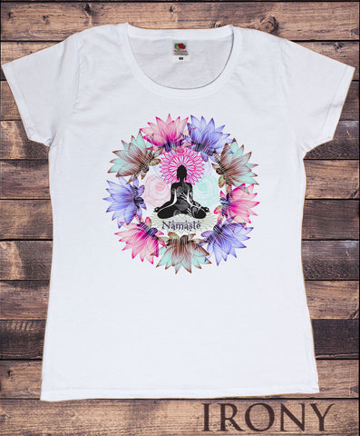 Irony T-shirt Womens  T-Shirt Namaste Zen  Lotus flowers Yoga meditation Buddha print TSZ4
