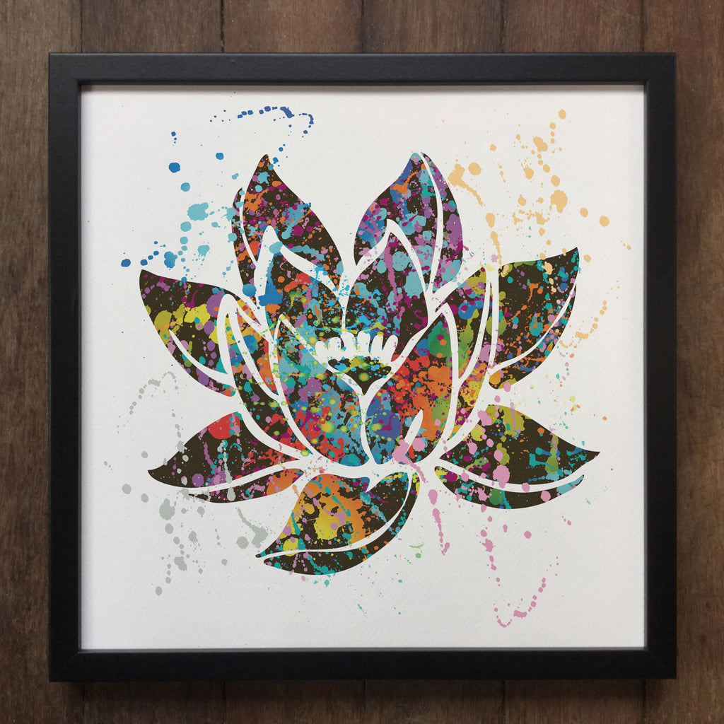 Colourful Splatter Lotus Flower Nature Spiritual Art- Framed Art Print ART600