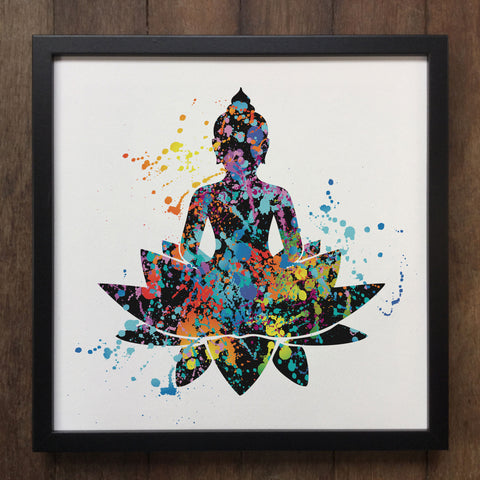 Colourful Splatter Lotus Buddha Yoga Flower Spiritual Art- Framed Art Print ART601