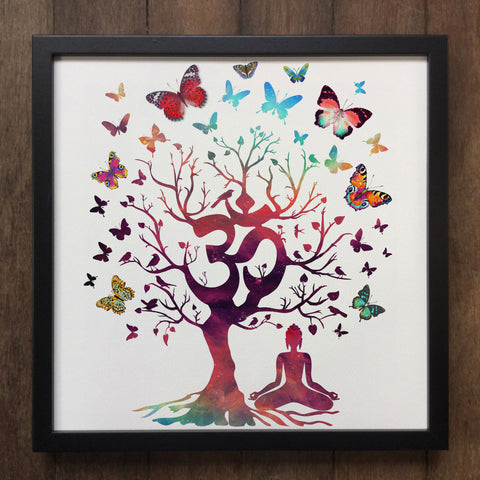 Yoga Meditation India zen OM Tree Beautiful Butterflies Art Framed Print ART91