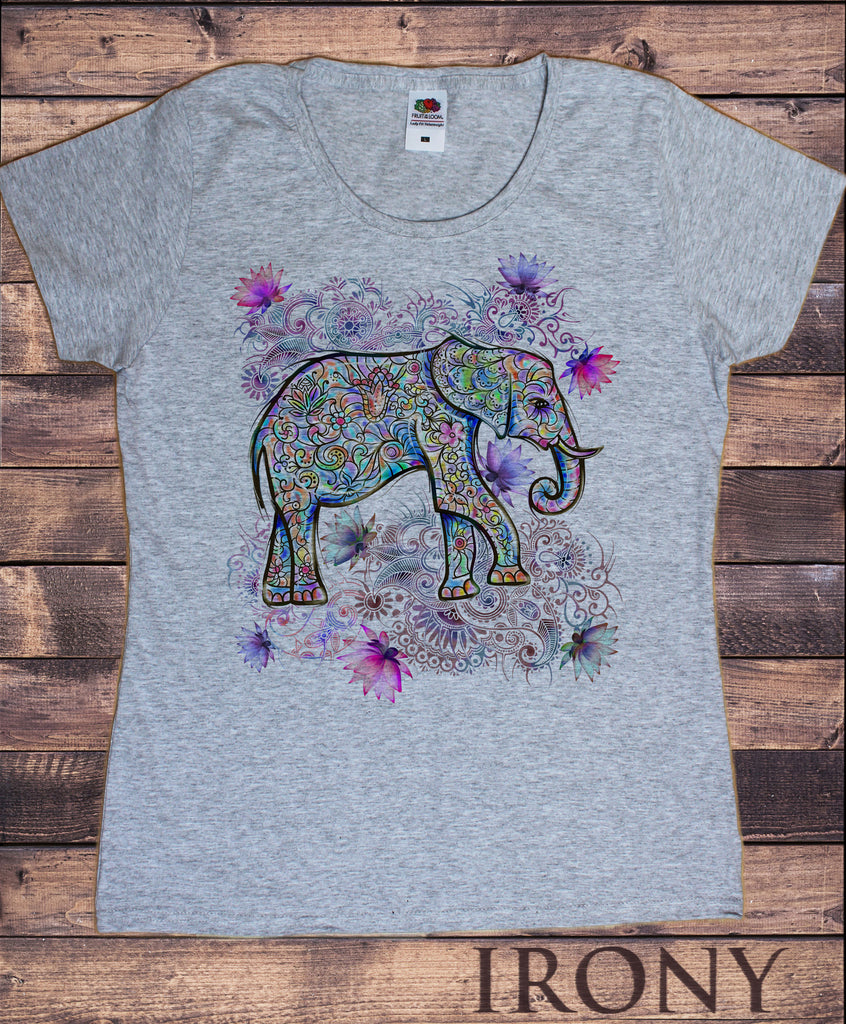 Women's T-Shirt Hippy Ethnic Indian Elephant Tribal Colourful Print C30-19