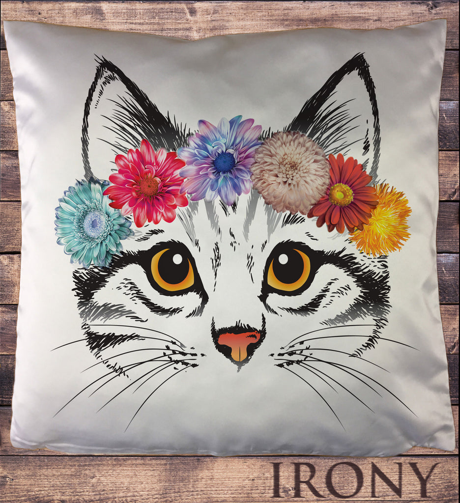 Cute Cat Flower Headband- Pretty Cat Icon Cushion Cover CUS593