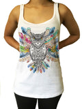 Jersey Tank Top Tribal Red Indian Owl Native American Feathers JTK926