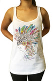 JTK927 Jersey Tank Top Tribal Red Indian Native American Feathers Culture
