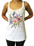 Jersey Tank Top 'LOVE' dreamer Parrots & flowers Floral Colourful Print JTK1010