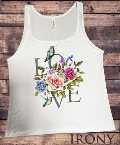 Jersey Tank Top 'LOVE' dreamer Parrots & flowers Floral Colourful Print JTK1010