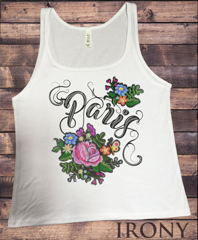 Jersey Tank Top Paris Embroidery Effect Flowers Icon Embroidery Rose Print JTK1011