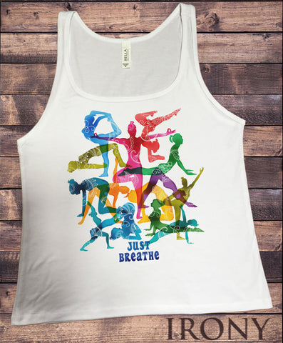 Jersey Top 'Just Breathe' Yoga Meditation Poses Print JTK1094