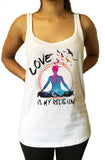 Jersey Tank Top Love Is My Religion Buddha Yoga Meditation Birds Peace Print JTK1332