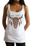 Jersey Top Be Wild Cow Skull American Feathers Red indian Aztec JTK1439
