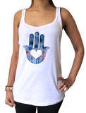 Jersey Top Hamsa Hand Tropical Palm Trees Heart Graphical Print JTK1556