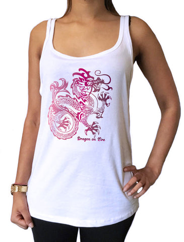 Jersey Tank Top Oriental Dragon on Fire Graphical Print JTK1558