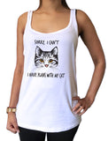 Jersey Tank Top Cute Cats Silhouette "Sorry, I can't have plans with my cat" Graphical Print JTK1586