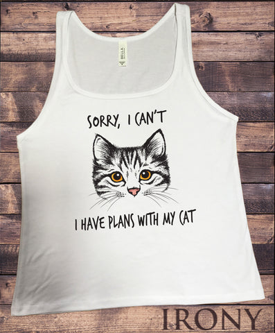 Jersey Tank Top Cute Cats Silhouette "Sorry, I can't have plans with my cat" Graphical Print JTK1586