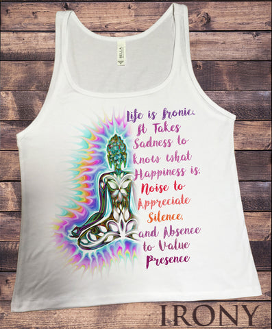 Jersey Tank Top Ironic , Life's full Of Irony Buddha Slogan Print JTK158