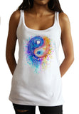 Jersey Tank Top Ying Yang Chinese Symbol Graphic Colourful Splatter Print JTK1624