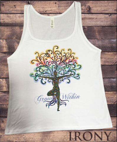 Jersey Tank Top Colourful Meditation Yoga Pose Grow Within Tree Print JTK1808