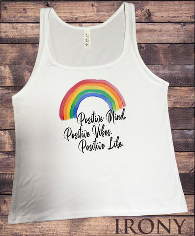 Jersey Top Positive Mind, Vibes, Life Rainbow Good Vibes Slogan Print JTK1882