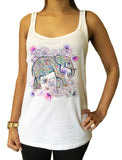 Jersey Tank Top Ethnic Elephant with Lotus Floral Print JTK30-19