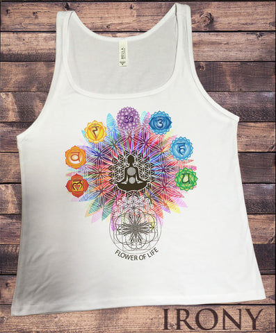 Jersey Tank Top "Flower Of Life" Buddha Chakra Symbols Geometric Design JTK796