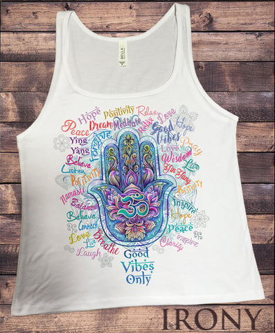 Jersey Tank Top Positive Slogans All Over- Hamsa Hand Fatima Om India zen Print JTK889