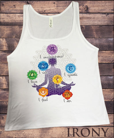 Jersey Tank Top Buddha Meditation Chakra Symbols- Understand, see, feel, love Geometric Design JTK899