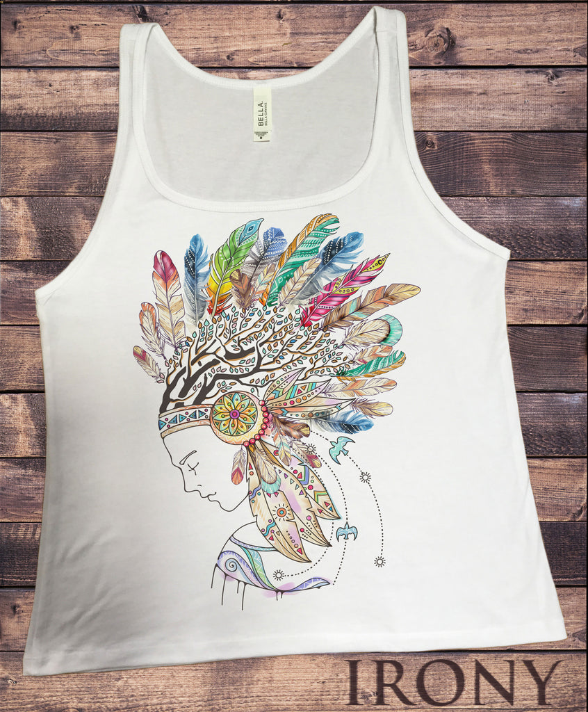 JTK927 Jersey Tank Top Tribal Red Indian Native American Feathers Culture