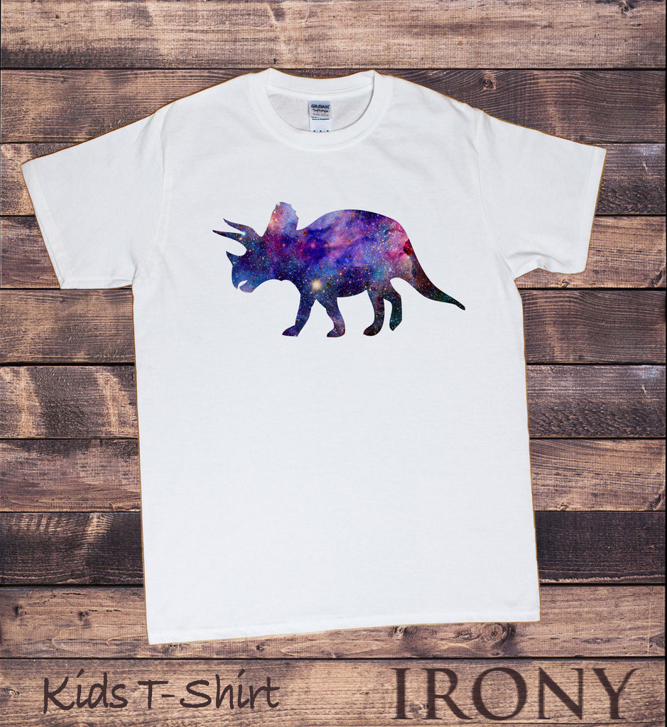 Kids White T-Shirt Dinosaur Print Triceratops Space Effect Fashion Print KDS1371