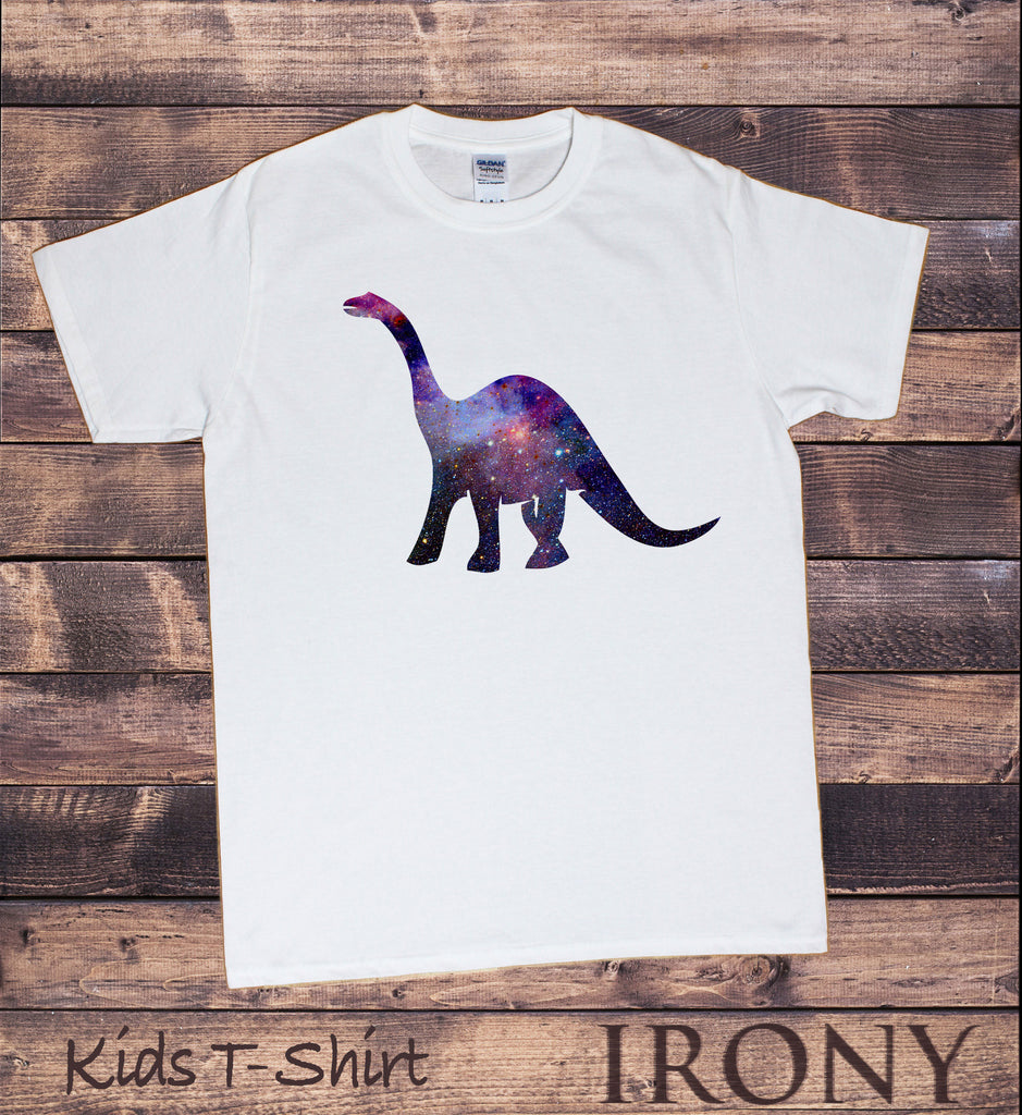 Kids White T-Shirt Dinosaur Print Brontosaurus Space Effect Fashion Print KDS1372