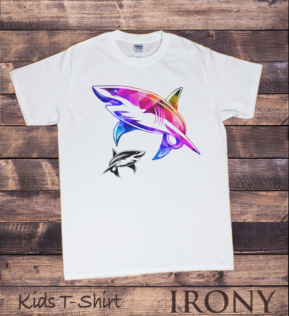 Kids White T-Shirt Dolphin Geometric Abstract Design- Dolphins KDS1391