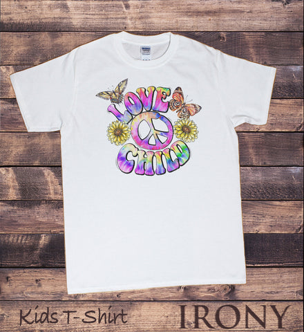 Kids White T-Shirt Hipster Peace Sign Love Child Logo Retro Antiwar Hippy KDS1707