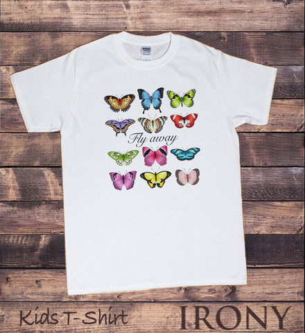 Kids White T-Shirt Butterfly Fly Away Design Summer Collection Novelty Print KDS1723