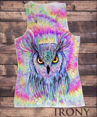 Women's Vest Top, Colourful Owl detailed splatter icon - Novelty Print SUB1180