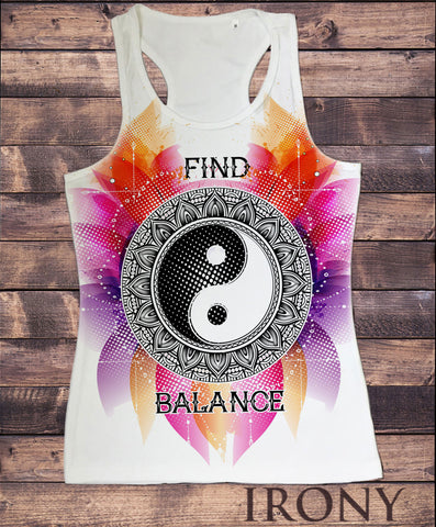 Women's Vest Top,"Find Balance" Flowery Ying Yang Sublimation Print SUB1231