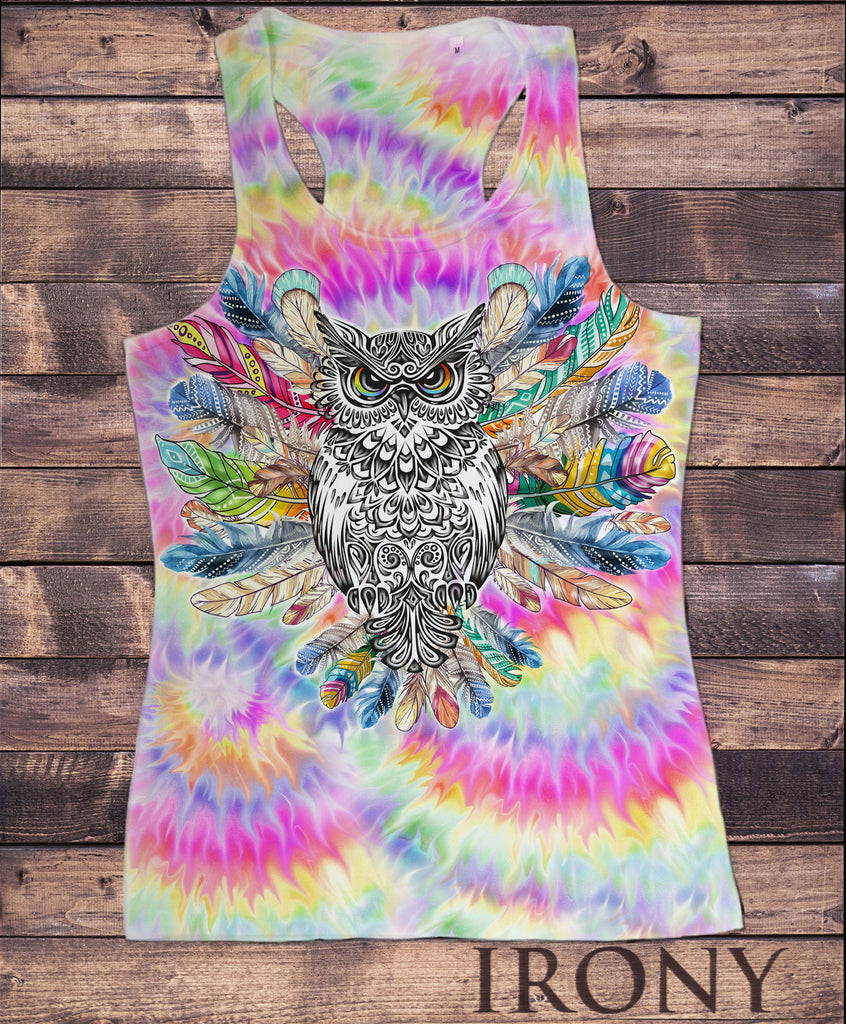 Women's Vest Top, Tribal Red Indian Owl Native American Feathers Sublimation Print SUB926