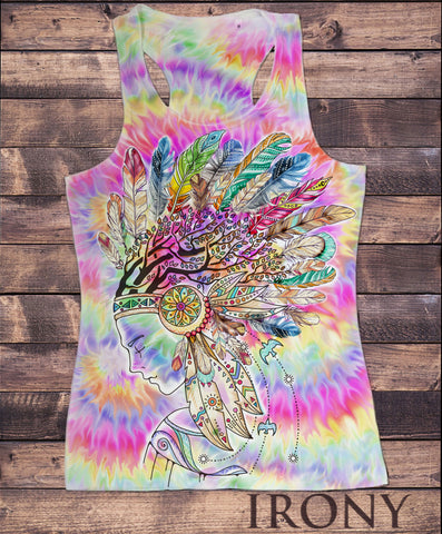 Women's Vest Top, Tribal Red Indian Native American Feathers Sublimation Print SUB927