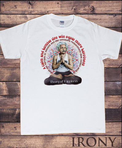 Men’s White T-Shirt Albert Einstein Meditation 'Theory of happiness' Print TS1037