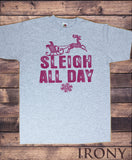 Mens T-Shirt Christmas 'Sleigh All Day' Santa Reindeer Snowflakes Gift Print TS1061