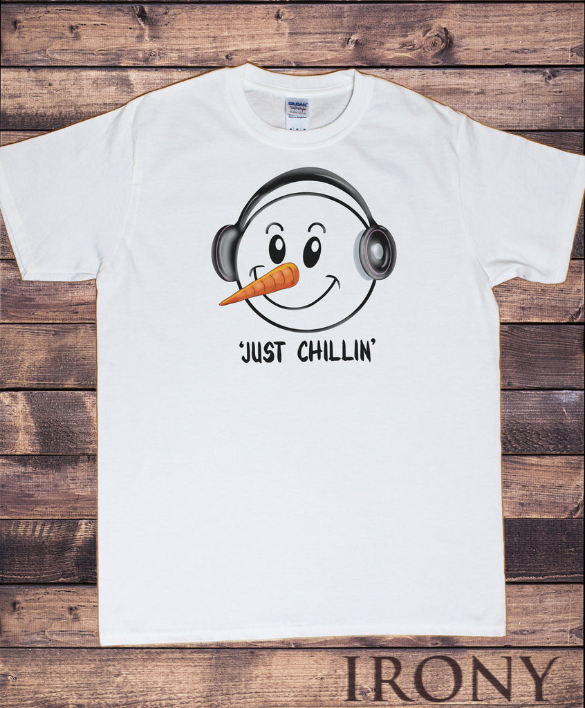 Mens Christmas Xmas Snowman 'Just Chillin' Chilled Cool Snowman Novelty Print TS1066