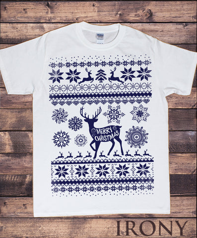 Mens T-Shirt Christmas Reindeer Snowflakes Xmas Pattern Full Festive Print TS1076