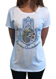 Women’s T-Shirt Karma Chameleon Lizard Peace Hamsa Hand Of Fatima Palm Print TS1077