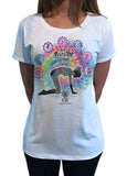 Women's Tee Buddha Chakra Symbols Yoga Meditation, Marjaryasana Cat Pose TS1089