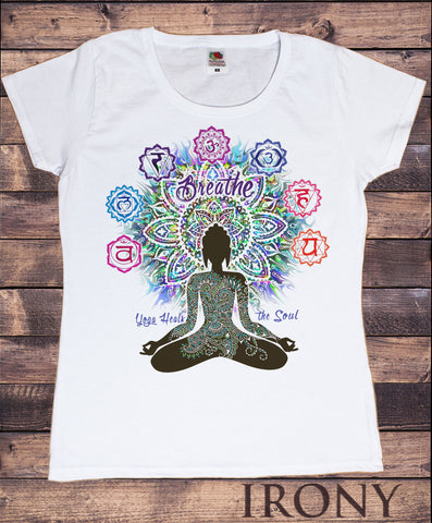 Women’s Tee Aztec 'Yoga Heals the Soul' Buddha Chakra Meditation TS1093