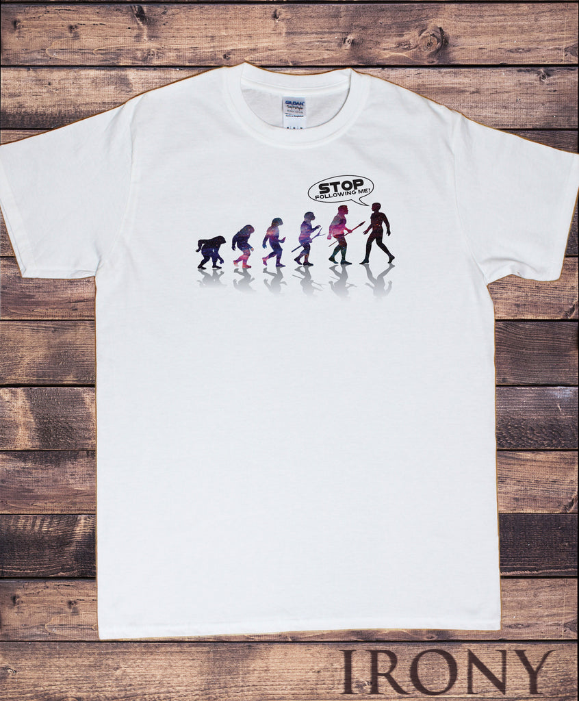 Mens T-Shirt Ape Human Evolution - STOP FOLLOWING ME Funny Humour Print TS1106