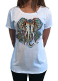 Women’s T-Shirt Elephant Ganesh Ethnic Pattern Brushed Effect Aztec TS1107