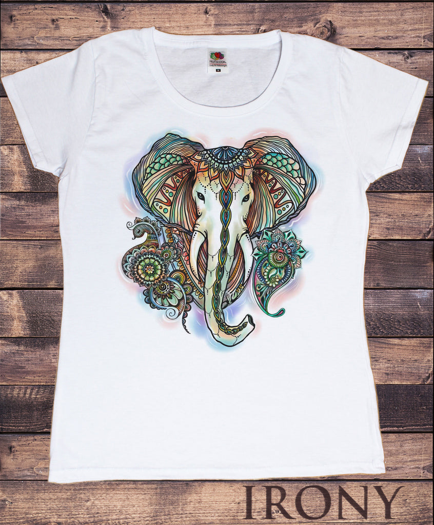 Women’s T-Shirt Elephant Ganesh Ethnic Pattern Brushed Effect Aztec TS1107
