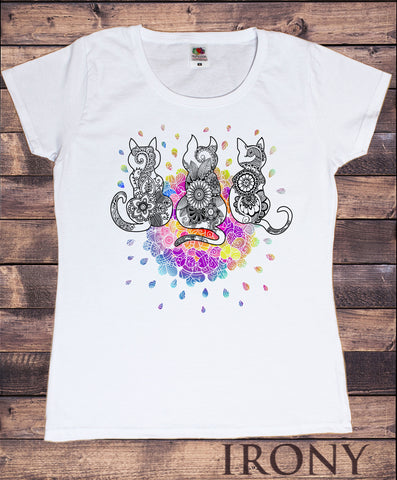 Women's T-Shirt Ethnic Cats Colourful flowery drops zen peace TS1337